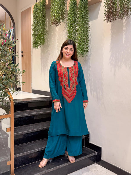 French Crepe Embroidered Kurta Pant Set