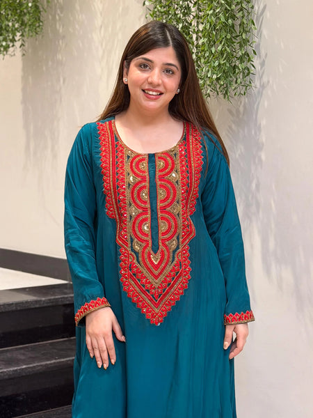 French Crepe Embroidered Kurta Pant Set