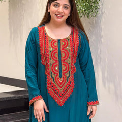 Women's French Crepe Embroidered Kurta Pant Set