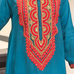 Women's French Crepe Embroidered Kurta Pant Set