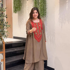 French Crepe Embroidered Kurta Pant Set