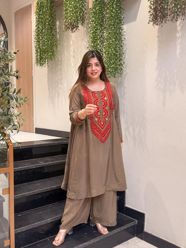 French Crepe Embroidered Kurta Pant Set