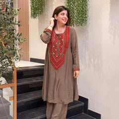 French Crepe Embroidered Kurta Pant Set