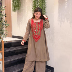 Women's French Crepe Embroidered Kurta Pant Set
