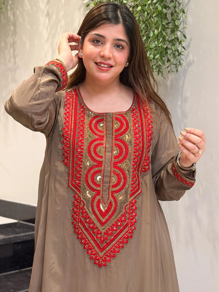 Women's French Crepe Embroidered Kurta Pant Set