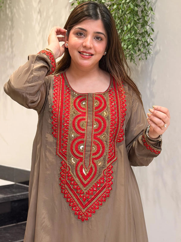 Women's French Crepe Embroidered Kurta Pant Set