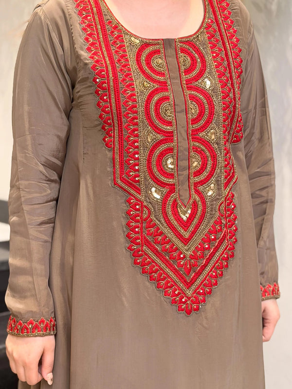 French Crepe Embroidered Kurta Pant Set