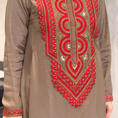 Women's French Crepe Embroidered Kurta Pant Set