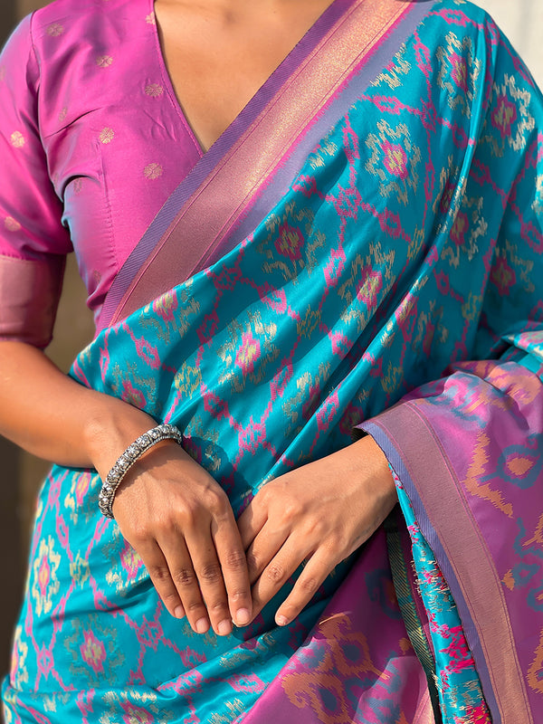 Premium Patola Silk Sarees with Meenakari Ikkat weaves