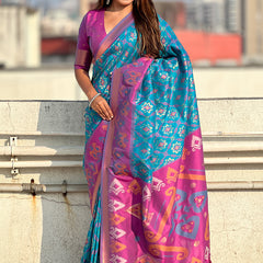 Premium Patola Silk Sarees with Meenakari Ikkat weaves