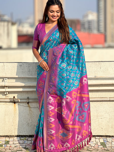 Premium Patola Silk Sarees with Meenakari Ikkat weaves