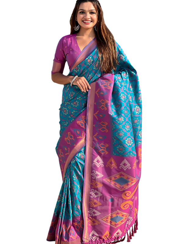 Premium Patola Silk Sarees with Meenakari Ikkat weaves