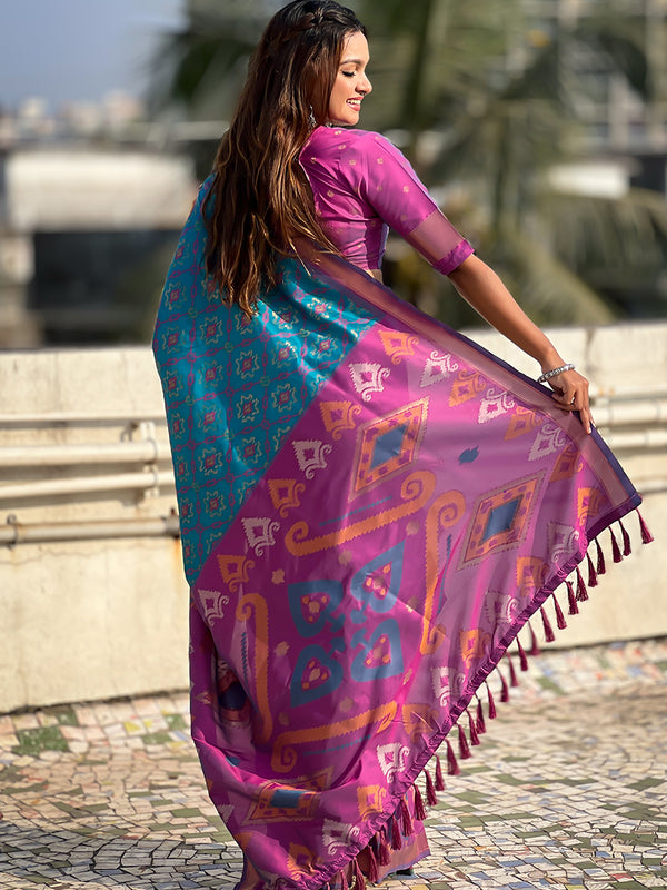 Premium Patola Silk Sarees with Meenakari Ikkat weaves