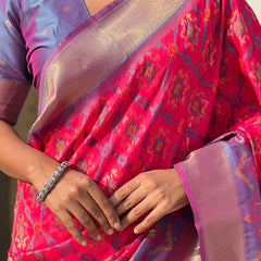 Premium Patola Silk Sarees with Meenakari Ikkat weaves