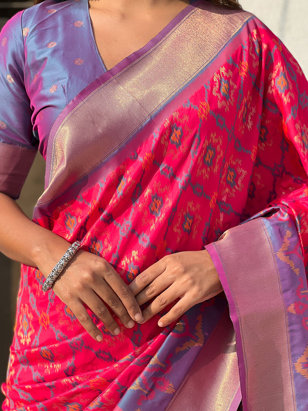 Premium Patola Silk Sarees with Meenakari Ikkat weaves