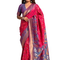 Premium Patola Silk Sarees with Meenakari Ikkat weaves