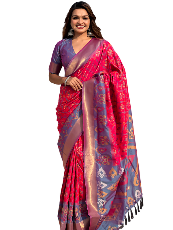 Premium Patola Silk Sarees with Meenakari Ikkat weaves