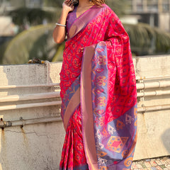 Premium Patola Silk Sarees with Meenakari Ikkat weaves