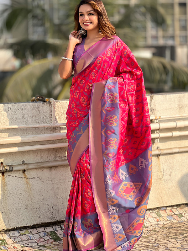 Premium Patola Silk Sarees with Meenakari Ikkat weaves