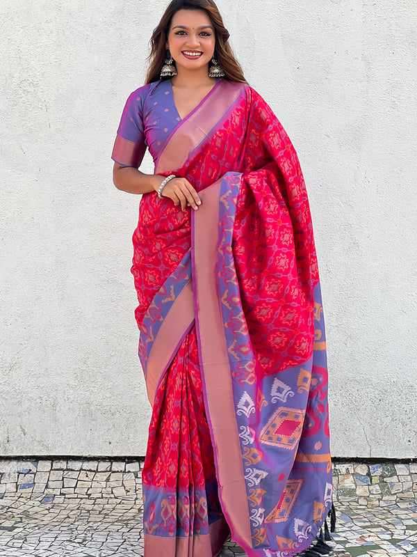 Premium Patola Silk Sarees with Meenakari Ikkat weaves