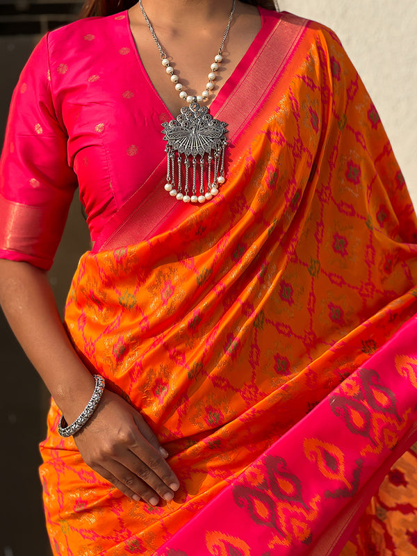 Premium Patola Silk Sarees with Meenakari Ikkat weaves