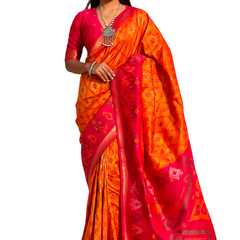 Premium Patola Silk Sarees with Meenakari Ikkat weaves