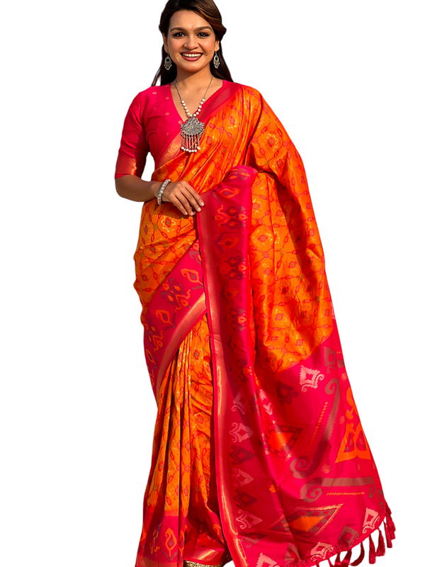 Premium Patola Silk Sarees with Meenakari Ikkat weaves