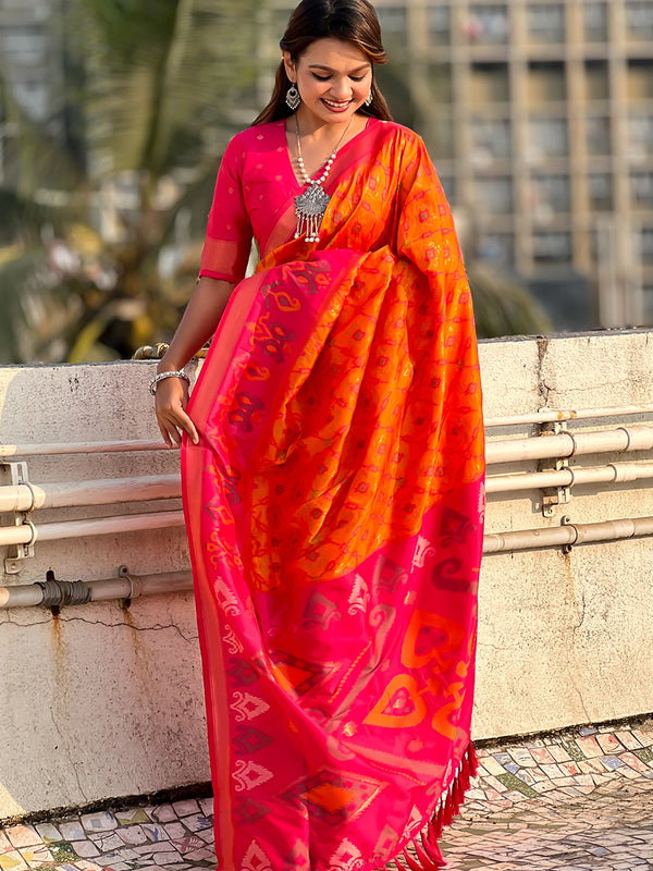 Premium Patola Silk Sarees with Meenakari Ikkat weaves