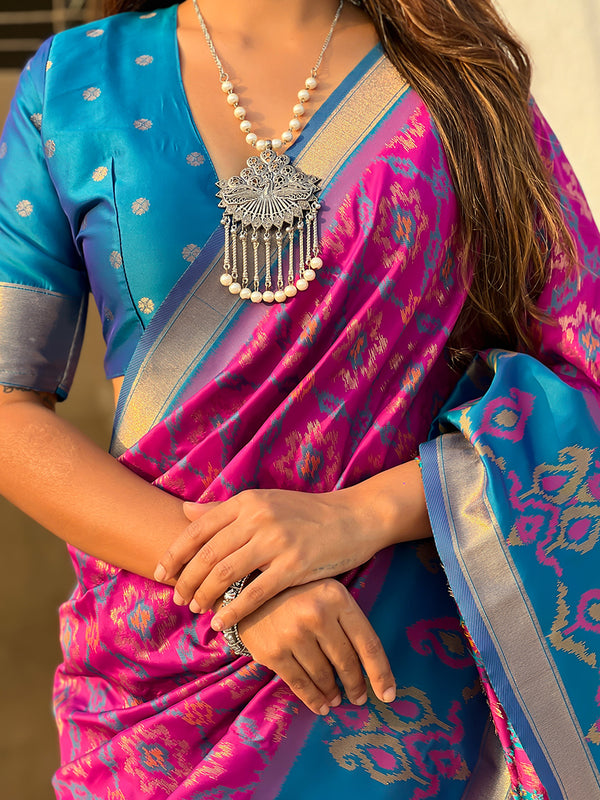 Premium Patola Silk Sarees with Meenakari Ikkat weaves