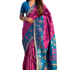 Premium Patola Silk Sarees with Meenakari Ikkat weaves