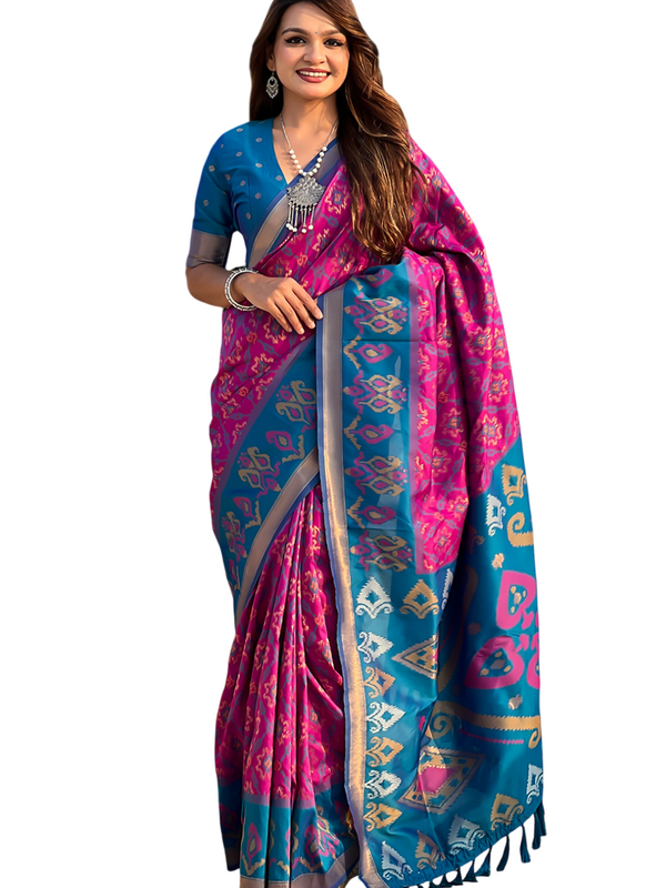 Premium Patola Silk Sarees with Meenakari Ikkat weaves