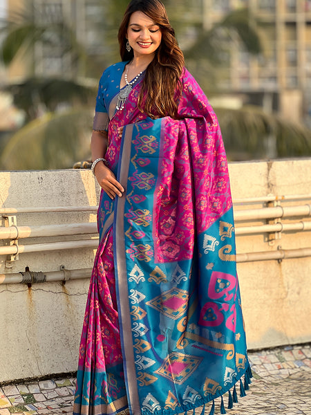 Premium Patola Silk Sarees with Meenakari Ikkat weaves