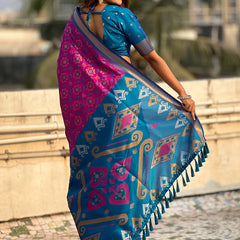 Premium Patola Silk Sarees with Meenakari Ikkat weaves