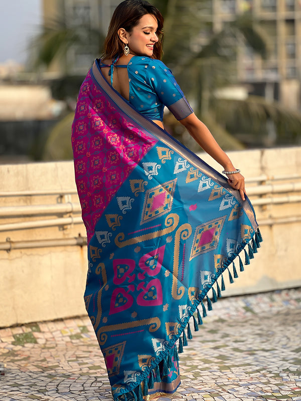 Premium Patola Silk Sarees with Meenakari Ikkat weaves