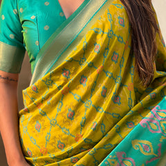 Premium Patola Silk Sarees with Meenakari Ikkat weaves