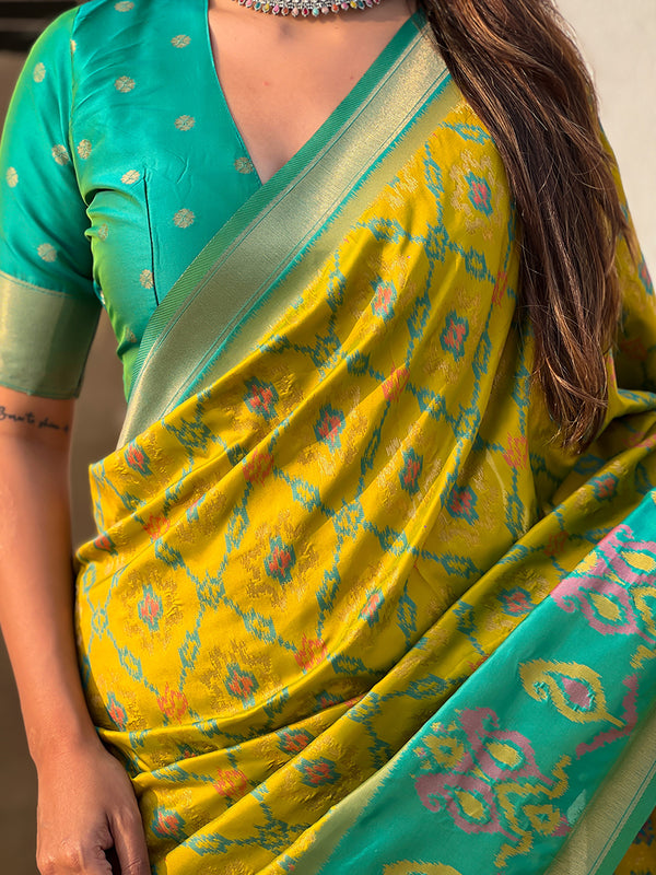 Premium Patola Silk Sarees with Meenakari Ikkat weaves
