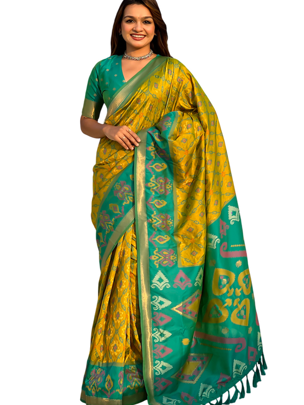 Premium Patola Silk Sarees with Meenakari Ikkat weaves