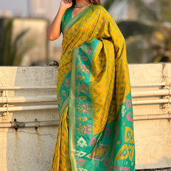 Premium Patola Silk Sarees with Meenakari Ikkat weaves