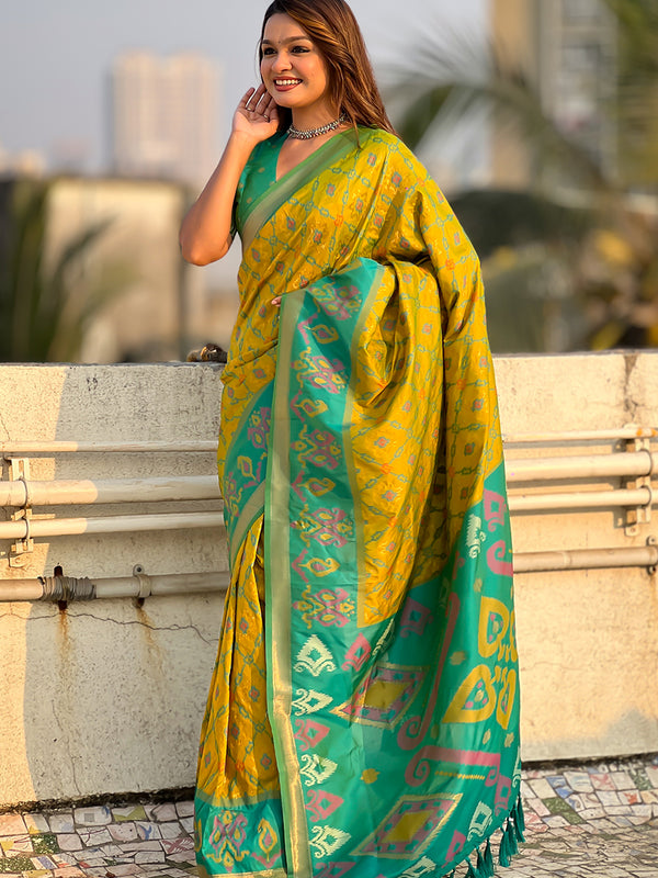 Premium Patola Silk Sarees with Meenakari Ikkat weaves
