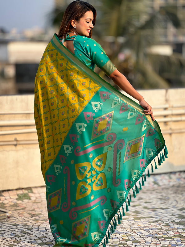 Premium Patola Silk Sarees with Meenakari Ikkat weaves