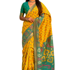 Premium Patola Silk Sarees with Meenakari Ikkat weaves