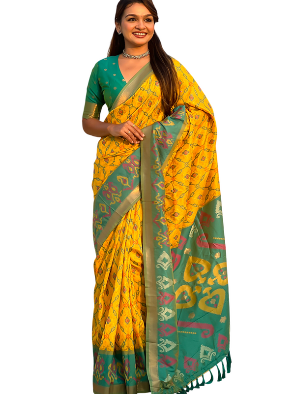 Premium Patola Silk Sarees with Meenakari Ikkat weaves