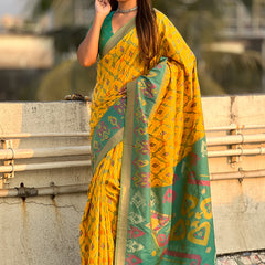 Premium Patola Silk Sarees with Meenakari Ikkat weaves