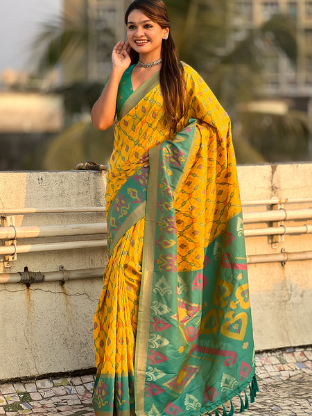 Premium Patola Silk Sarees with Meenakari Ikkat weaves
