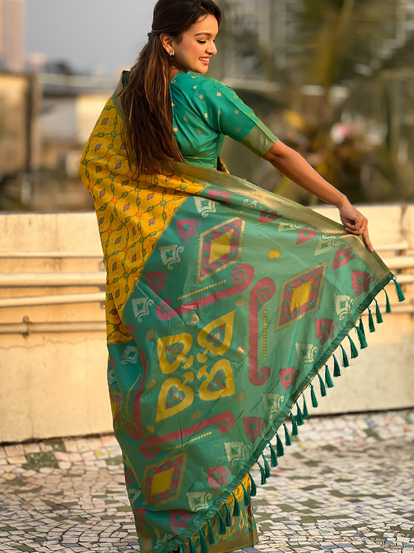 Premium Patola Silk Sarees with Meenakari Ikkat weaves