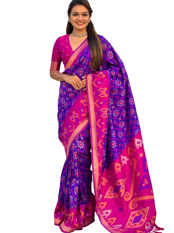 Premium Patola Silk Sarees with Meenakari Ikkat weaves