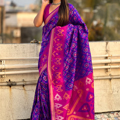 Premium Patola Silk Sarees with Meenakari Ikkat weaves