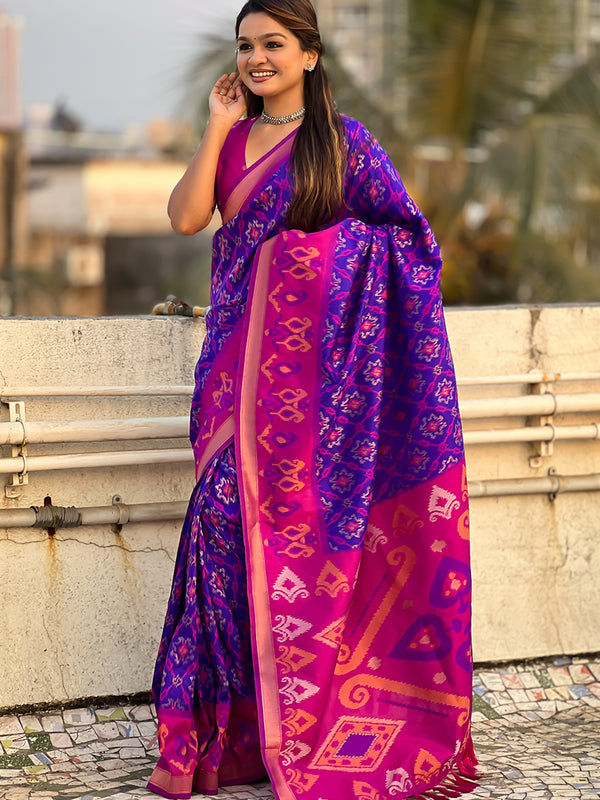 Premium Patola Silk Sarees with Meenakari Ikkat weaves