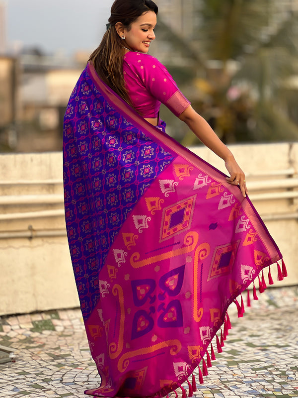 Premium Patola Silk Sarees with Meenakari Ikkat weaves