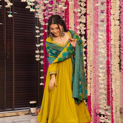 Women's Embroidered Chanderi Silk Kurta With Palazzo & Cotton Dupatta Set